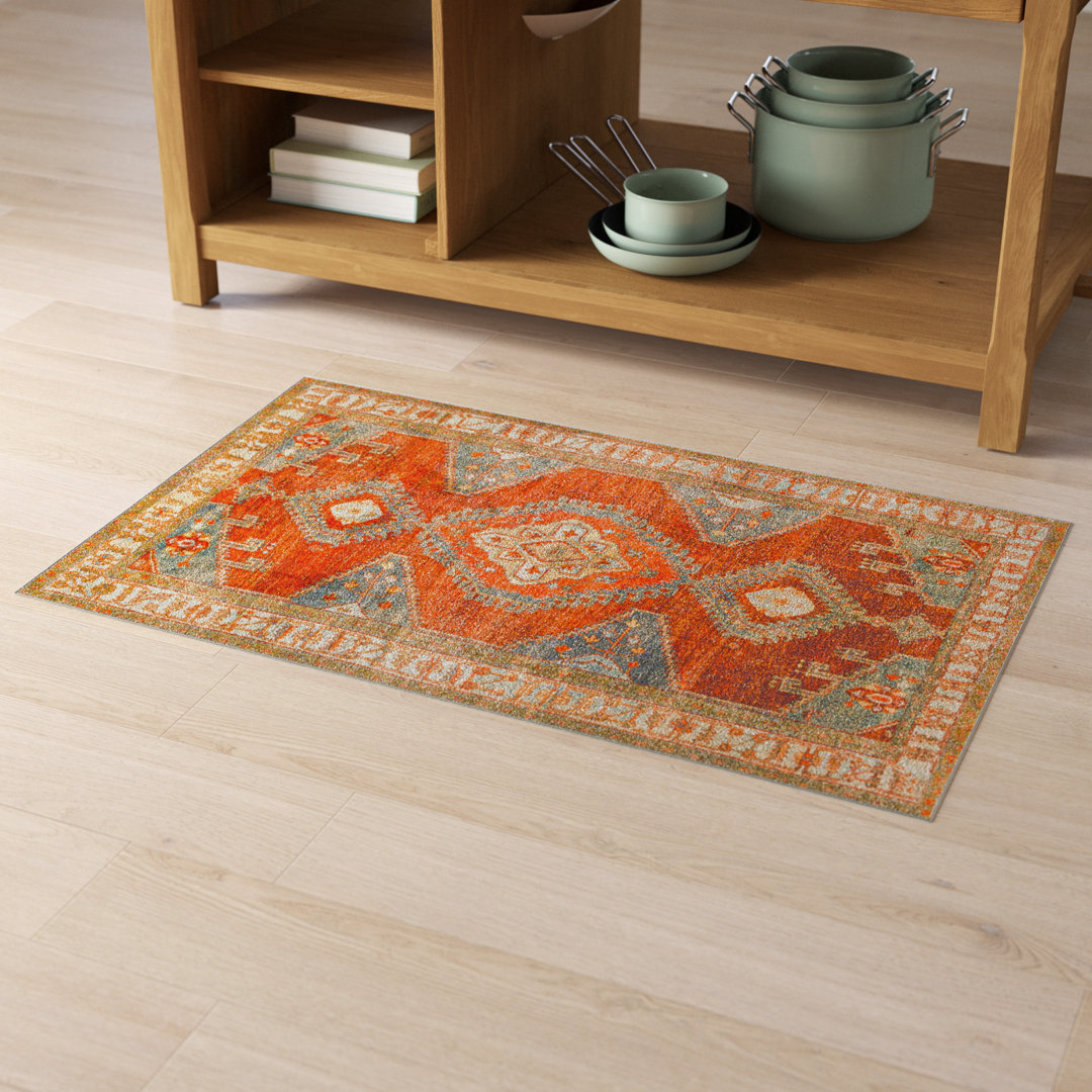 Mags Machine Washable Oriental Burnt Orange/Orange Area Rug